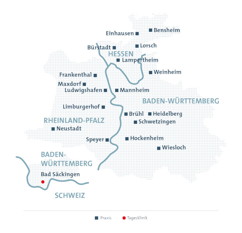 Karte mit Standorten der ze:roPraxen